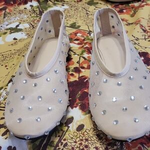 Studded Mesh Cream Ballet Flats